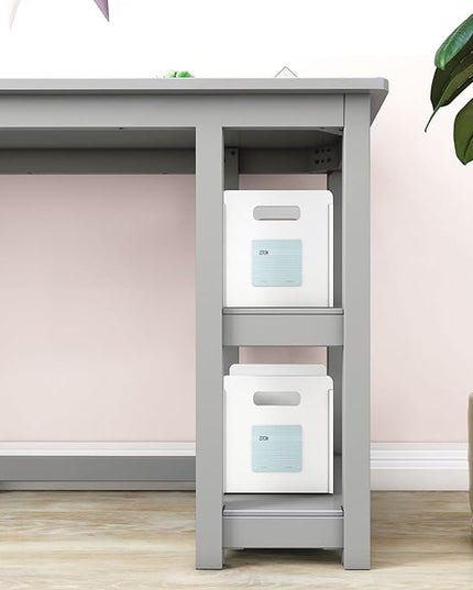 Max & Lily Solid Wood Desk With Shelves, 55 Inches, Grey - LeafyLoom