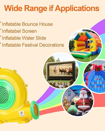 Bounce House Blower, 750W 1HP Commercial Air Blower with Double-Sided Fan Blade Design, Strong Wind and Great Heat Dissipation Properties for Medium and Large Bouncy Castle, Jump Slides, Arch - LeafyLoom