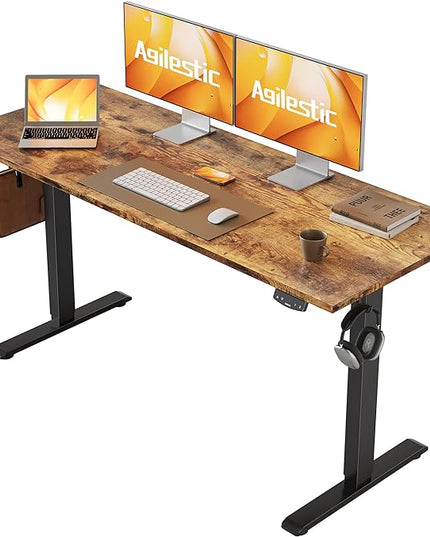 Electric Standing Desk, 55 x 24 Inches Height Adjustable Desk, Sit Stand up Desk for Work Office Home, Ergonomic Rising Computer Table with Memory Preset, Rustic Brown - LeafyLoom