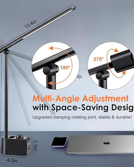 Desk Lamp for College Dorm Room,55 Lighting Modes Dorm Lamp for Dorm Desk Lamp,700 Lumen LED Desk Lamp with USB Charging Port,Desk Light with Clock+Pen Holder,Desk Lamps for Home Office Lamp for Desk - LeafyLoom
