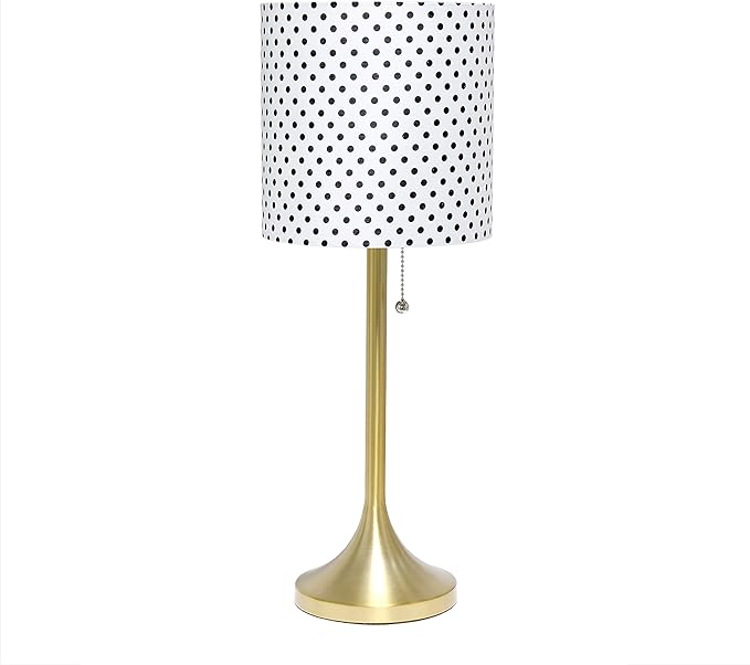 Simple Designs LT1076-GDD Tapered Fabric Drum Shade Table Lamp, Gold and Polka Dot - LeafyLoom