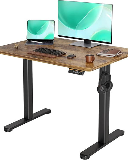 Electric Standing Desk, Adjustable Height Stand up Desk, 40x24 Inches Sit Stand Home Office Desk with Splice Board,Rustic Brown Top - LeafyLoom