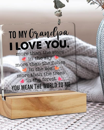 Gifts for Grandfather Papa from Grandson Granddaughter, to My Grandpa Desk Decor Acrylic Desk Plaque Sign with Wood Stand Home Office Desk Sign Keepsake Father's Day Present - LeafyLoom