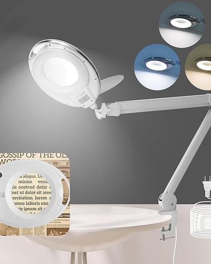 Large 10X Magnifying Glass with Light, 4.75 in Real Glass Stand Lighted Magnifier with Clamp, 2 in 1 Desk Lamp with 36 Color and Brightness Modes, Hands Free for Close Work, Crafts, Hobbies - LeafyLoom