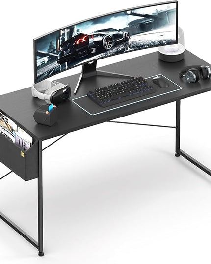 MoNiBloom Computer Desk 55", Simple Style Home Gaming Desk with Storage Bag, Office Writing Workstation- Black - LeafyLoom