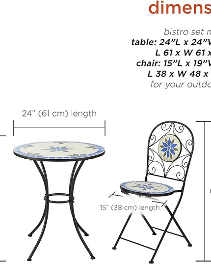 Alpine Corporation Blue and Beige Mosaic Bistro Set, 3-Piece - LeafyLoom