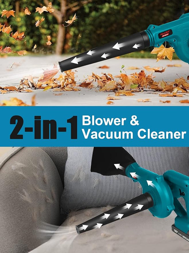 Cordless Leaf Blower with 2 Batteries and Charger,2-in-1 Lightweight Electric Mini Small Handheld Battery Powered Sweeper/Vacuum for Lawn Care,Patio,Blowing Leaves and Snow - LeafyLoom