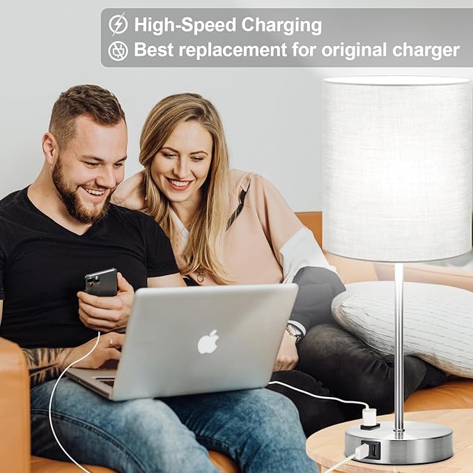 ๐ฎ๐ฌ๐ฎ๐ฏ ๐ก๐๐ช Set of 2 Touch Grey Table Lamps with 2 USB Ports & AC Outlet, 3-Way Dimmable Bedside Nightstand Lamps for Bedroom Living Room Nursery, 800 Lumens 5000K Daylight Bulbs Included - LeafyLoom