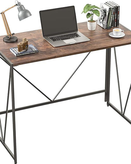 NWCD3D Folding Computer Desk, Brown - LeafyLoom