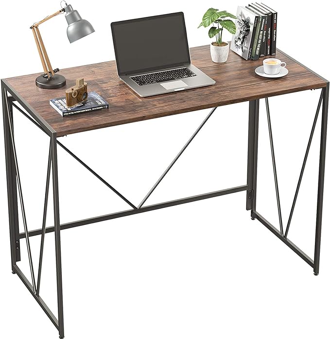 NWCD3D Folding Computer Desk, Brown - LeafyLoom