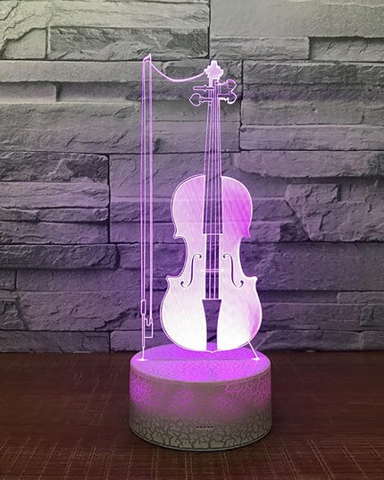 Violin Instrument Night Light 3D Visual Desk Lamp Violin Toy Household Home Room Decor 7 Colors Change Bedroom Touch Table Light Birthday Gift Christmas for Kids and Adult Violin Lover - LeafyLoom
