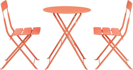 Crosley Furniture CF7390-CO Karlee Retro Metal Indoor/Outdoor 3-Piece Bistro Set with Table and 2 Chairs, Coral - LeafyLoom