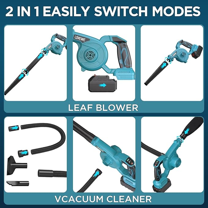 Cordless Leaf Blower, 150Mph 3 Speed Mode Handheld Electric Leaf Blowers 2-in-1 Lightweight Mini Cordless Leaf Vacuum with Brushless Motor for 18-21V Battery(Battery Not Included) - LeafyLoom