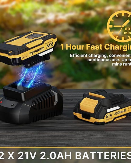 Leaf Blower, 21V Electric Cordless Leaf Blower, 2 X 2.0Ah Batteries and Charger Included, Lightweight Leaf Blower for Patio Cleaning, Lawn Care, Blowing Leaves and Dust, etc. - LeafyLoom