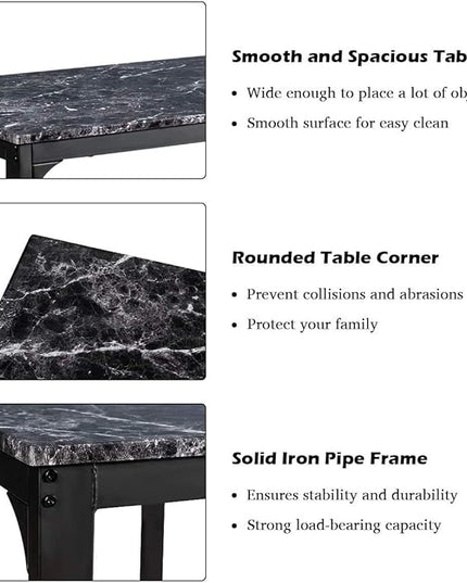 ARLIME 3-Piece Dining Table Set, 2 Chairs and 1 Table with Faux Marble Tabletop, Indoor Modern Dining Table Furniture Set with Metal Frame, for Kitchen, Dining Room, Bar (Black) - LeafyLoom