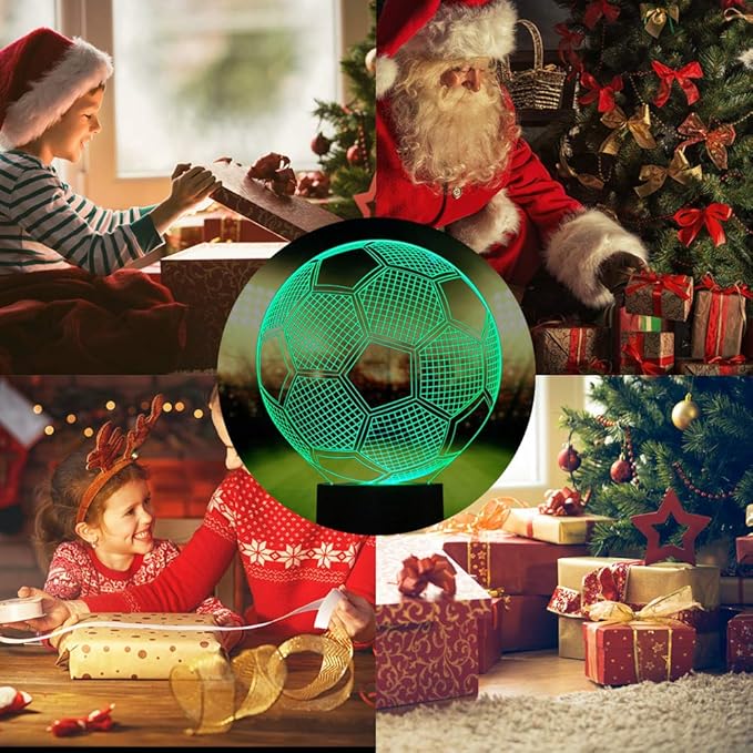 Wiscky Soccer Night Lights for Kids 3D Illusion Football Lights Lamp 7 LED Colors Changing Touch Table Desk Lamps Decorative Lighting Cool Toys Gifts Birthday Holiday Xmas Gifts Sports Theme Fans - LeafyLoom
