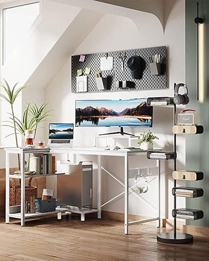 ODK 47 Inch Small L Shaped Computer Desk with Reversible Storage Shelves, L-shaped Corner Desk with Monitor Stand for Small Space, Modern Simple Writing Table for Home Office Workstation, White - LeafyLoom