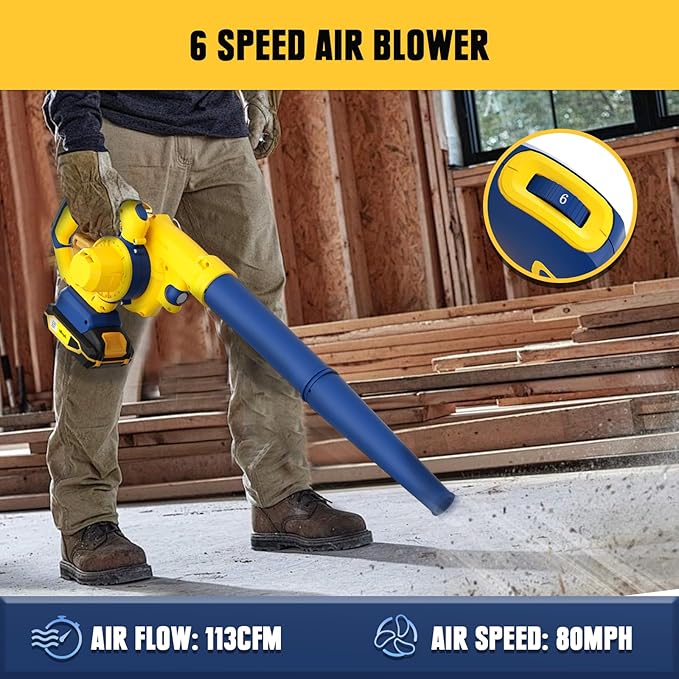 Mellif Leaf Blower for Dewalt 20V MAX Battery(No Battery), Rotatable Brushless Blower/Cordless Vacuum Cleaner/Air Pump for Inflatables, 6 Variable Speed, 180° Adjustable Blower Tube, for Lawn/Yard - LeafyLoom