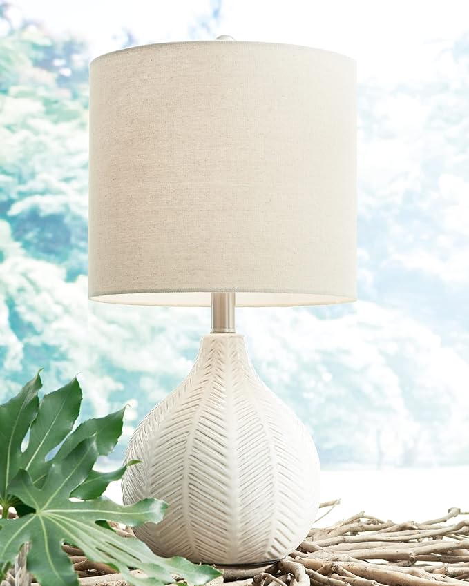 Signature Design by Ashley Rainermen 20" Modern Herringbone Ceramic Table Lamp, Off White - LeafyLoom