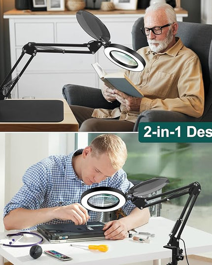 5X Magnifying Glass with Light and Stand, NAKOOS 3-in-1 Magnifying Lamp with Light, 3 Lightings Dimmable Magnifier with Anti-dust Cover and Timer, Soldering Magnifying Glass for DIY Close Work - LeafyLoom