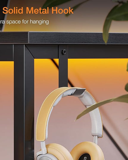 ODK Computer Desk Large Office Desk, 63 Inch Gaming Desk with Storage, Modern PC Desk Work Table with Headphone Hook for Home Office, Black - LeafyLoom