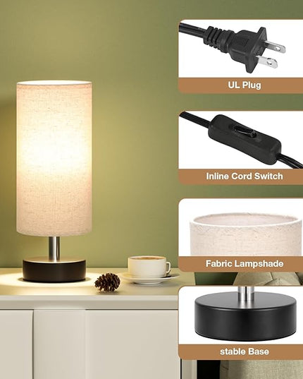 Small Table Lamp for Bedroom - Bedside Lamps for Night Stands, Minimalist Nightstand Light Lamp, Desk Lamps for Reading Room, Kids Room, Living Room, Office, Dorm - LeafyLoom