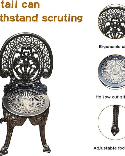 Patio Bistro Set.Rust-Resistant Cast Aluminum Bistro Table Set with Umbrella Hole for Backyard (Crown Copper) - LeafyLoom
