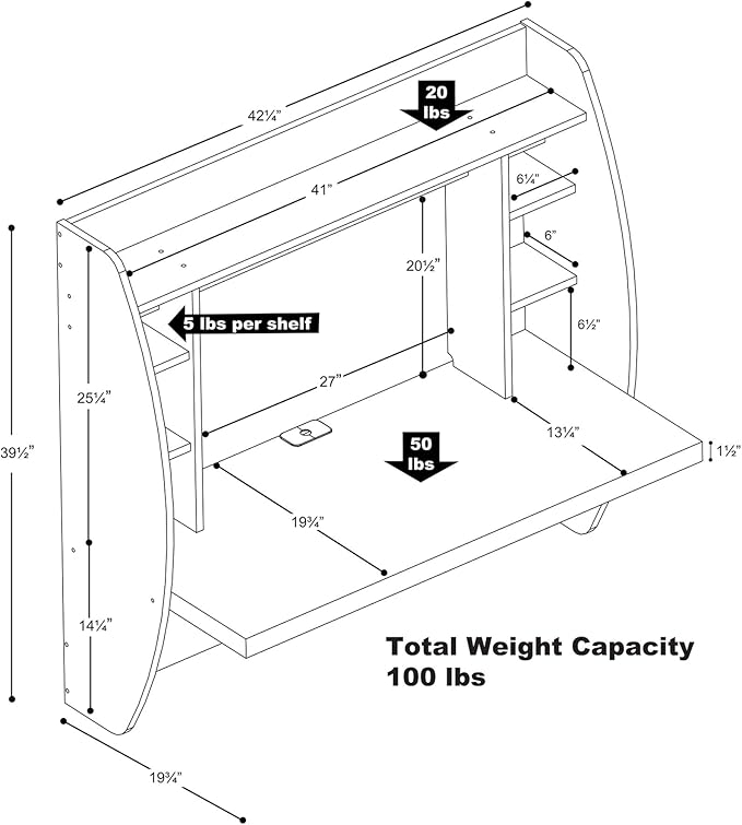 Prepac Floating Desk - Versatile Wall Mounted Desk for Small Spaces, Efficient Computer Desk with Storage, Black Wall Desks, Perfect for Modern Homes - LeafyLoom