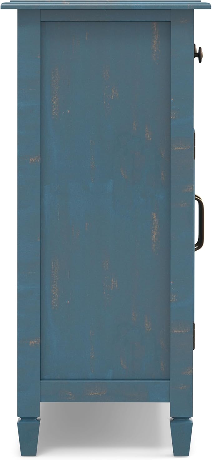 SIMPLIHOME Connaught SOLID WOOD Wide Traditional Storage Cabinet for The Living, Entryway and Family Room, 40 inch, Distressed Coastal Blue - LeafyLoom