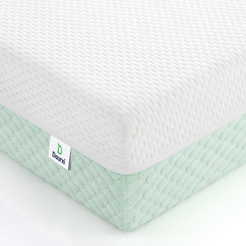 Crib Mattress, Dual Sided Comfort Memory Foam Toddler Bed Mattress, Triple-Layer Breathable Premium Baby Mattress for Infant and Toddler w/Removable Outer Cover - White&Blue - LeafyLoom
