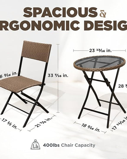 Bistro Set with Round Table, Metal Wicker Design - LeafyLoom