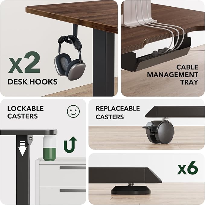 FEZIBO 63" L Shaped Standing Desk Height Adjustable, Electric Stand up Corner Desk, Sit Stand Home Office Desk with Splice Board, Black Frame/Black Walnut Top - LeafyLoom