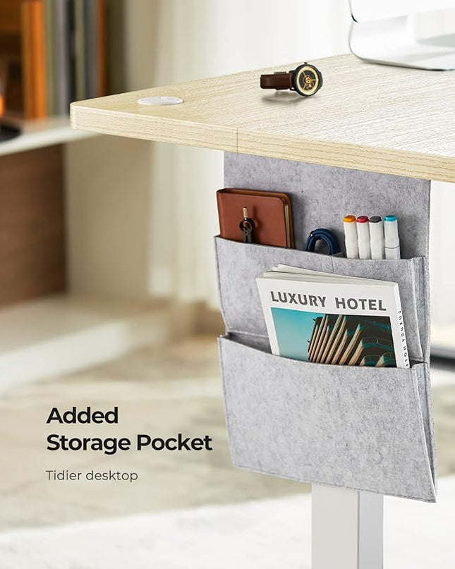 Standing Desk Adjustable Height, Electric Standing Desk with Starage Bag, Stand up Desk for Home Office Computer Desk Memory Preset with Headphone Hook, 48x24 Inch, Maple - LeafyLoom