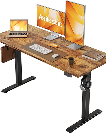 Electric Standing Desk, 48 x 24 Inches Height Adjustable Desk, Sit Stand up Desk for Work Office Home, Ergonomic Rising Computer Table with Memory Preset, Rustic Brown - LeafyLoom