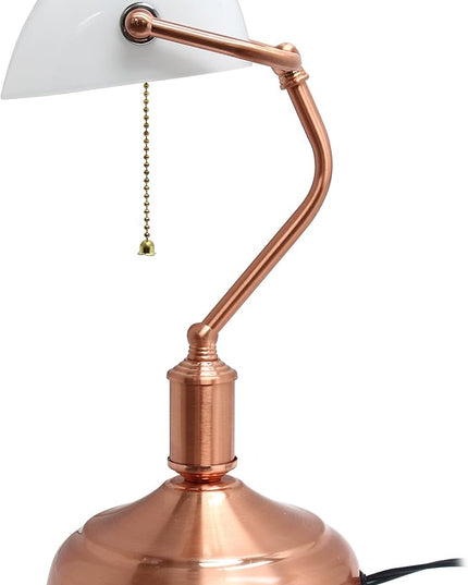 Simple Designs LT3216-RGD Executive Banker's Desk Lamp with White Glass Shade, Rose Gold - LeafyLoom