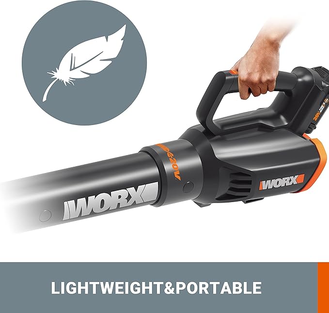 WORX Cordless Leaf Blower 20V WORXAIR Turbine Blower WG547.2 for Lawn Care Yard Work, 2 Variable Speed Control, 1 * 4.0 Ah Battery & Charger Included - LeafyLoom