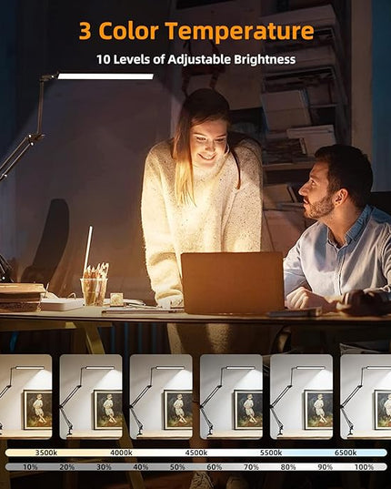 NOEVSBIG LED Desk Lamp with Clamp,2-in-1 Clamp on Desk Lamp with Base,50.7" Adjustable Swing Arm Architect Desk Lamp,Memory Function Desk Lights for Home Office,Workbench,Reading,Craft,Drafting - LeafyLoom