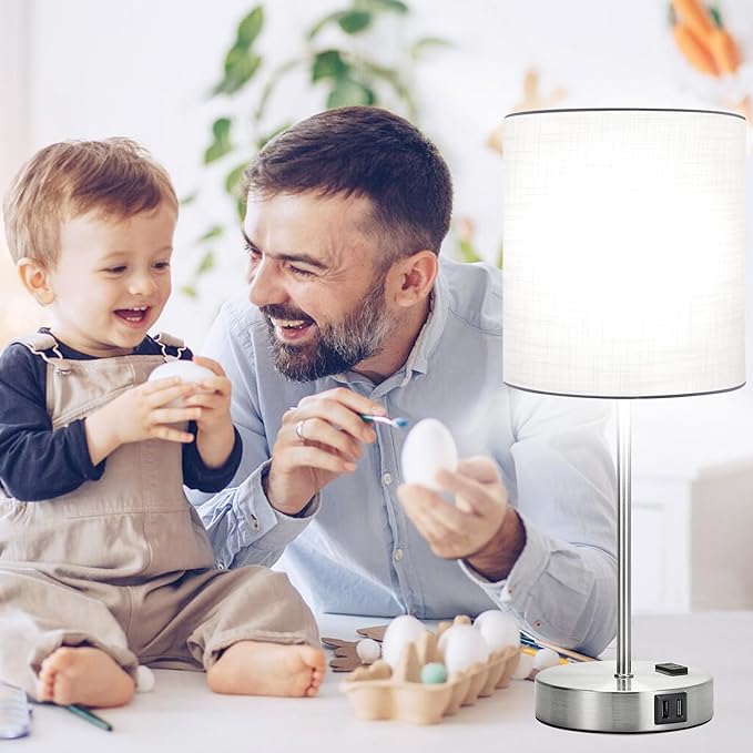๐ฎ๐ฌ๐ฎ๐ฏ ๐ก๐๐ช Set of 2 Touch White Table Lamps with 2 USB Ports & AC Outlet, 3-Way Dimmable Bedside Nightstand Lamps for Bedroom Living Room Nursery , 800 Lumens 5000K Daylight Bulbs Included - LeafyLoom