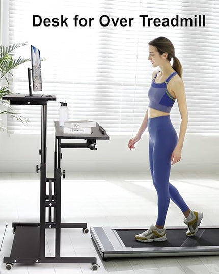 Hadulcet Stand Up Desk, Rolling Desk Adjustable Height, Mobile Standing Desk with Wheels & Charging Station, Portable Desk for Laptop, Rolling Computer Cart TV Tray, Small Standing Desk Drawing Desk - LeafyLoom