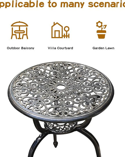 Patio Bistro Set.Rust-Resistant Cast Aluminum Bistro Table Set with Umbrella Hole for Backyard (Crown Copper) - LeafyLoom