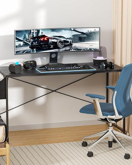 MoNiBloom Computer Desk 55", Simple Style Home Gaming Desk with Storage Bag, Office Writing Workstation- Black - LeafyLoom