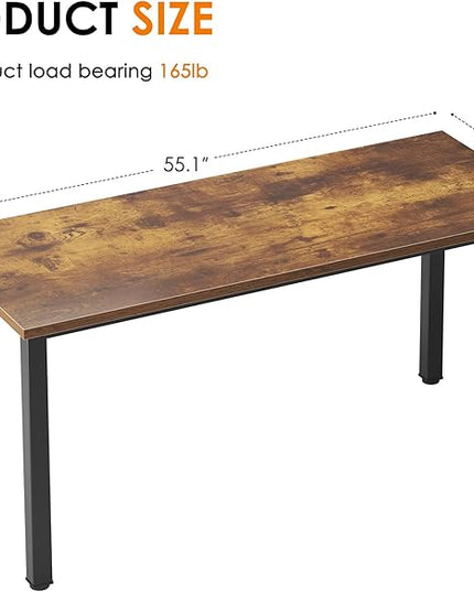Need 55 Inch Large Computer Desk - Modern Simple Style Home Office Gaming Desk, Basic Writing Table for Study Student, Black Metal Frame, Rustic Brown - LeafyLoom