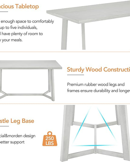 6-Piece Wood Dining Table Set with 4 PU Upholstered Chairs and Bench, Large Tabletop, for Kitchen Living Room, Farmhouse Style, Gray, 59" L x 35.4" W x 30" H - LeafyLoom