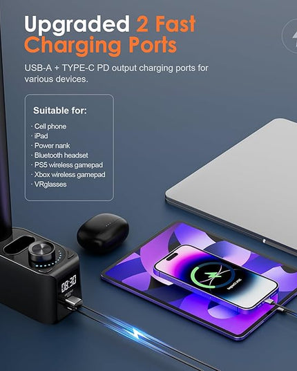 Desk Lamp for College Dorm Room,55 Lighting Modes Dorm Lamp for Dorm Desk Lamp,700 Lumen LED Desk Lamp with USB Charging Port,Desk Light with Clock+Pen Holder,Desk Lamps for Home Office Lamp for Desk - LeafyLoom