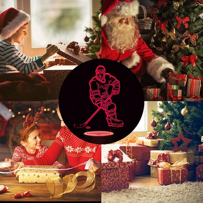 Hockey Player 3D Night Light Lamps for Kids 7 LED Color Changing Touch Table Desk Lamps Lighting Cool Toys Gifts Birthday Xmas Decoration for Sports Hockey Fan - LeafyLoom