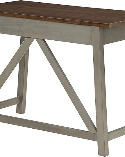 OSP Home Furnishings Milford Rustic 42 Inch Writing Desk with 2 Drawers and Burnished Decorative Hardware, Slate Gray - LeafyLoom
