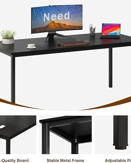 Need 70.8 Inch Executive Office Desk, Large Stylish Computer Desk, Simple Study Writing Desk, Workstation Business Furniture for Home Office, Black - LeafyLoom