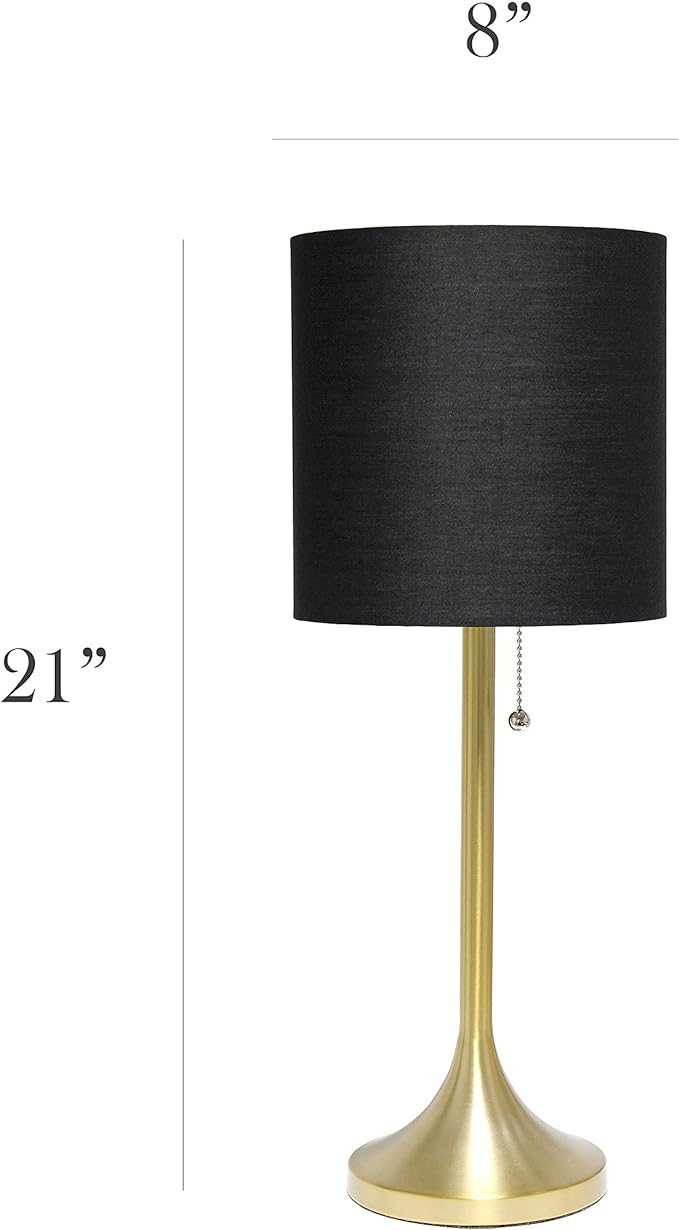 Simple Designs LT1076-GDB Tapered Fabric Drum Shade Table Lamp, Gold and Black, Gold/Black, 8 x 8 x 21 - LeafyLoom