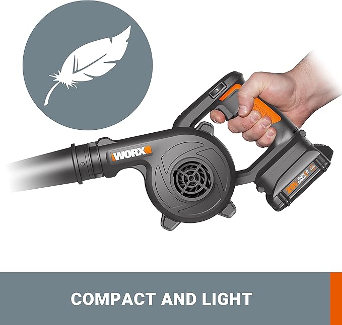 WORX 20V Cordless Jobsite Blower WX094L Compact Leaf Blower for Jobsite Garage Yards,2.0Ah Battery & Charger Included - LeafyLoom