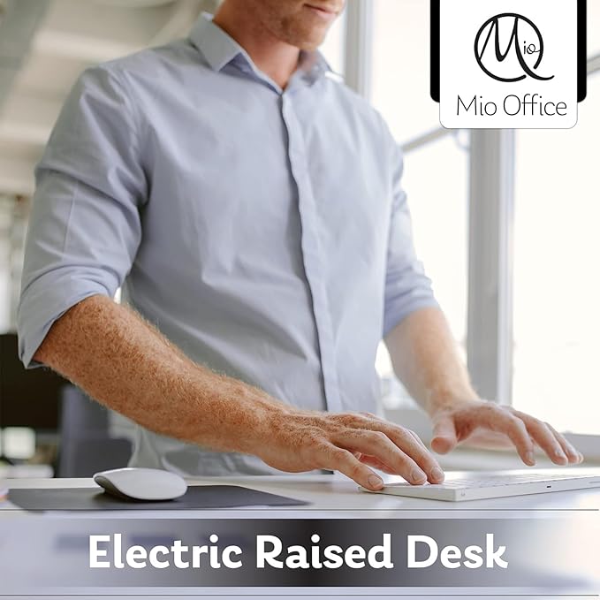 Electric Standing Desk - Adjustable Height Desk with Laptop Stand, Sit Stand Desk, Riser Table (48 inch x 24 inch), Smoothly and Quietly Adjust from 27 to 45 inches, White Frame, Gray Desktop - LeafyLoom